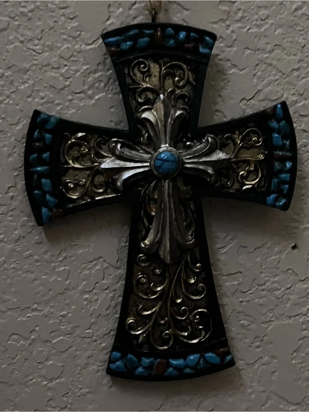 Decorative Wall Cross with Turquoise Accents